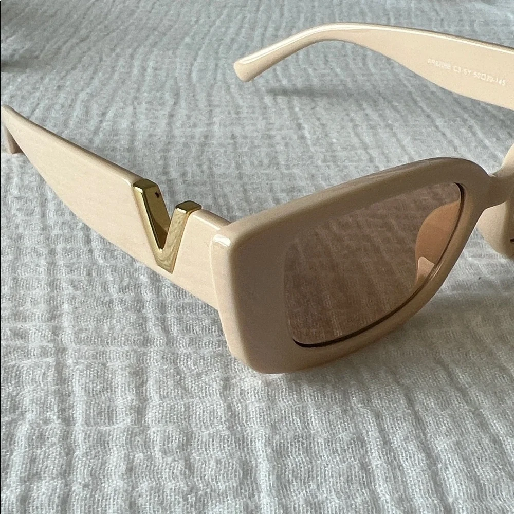 NIB/NWT • SET OF 2: Rectangular Sunglasses — Black & Cream with Gold Accents